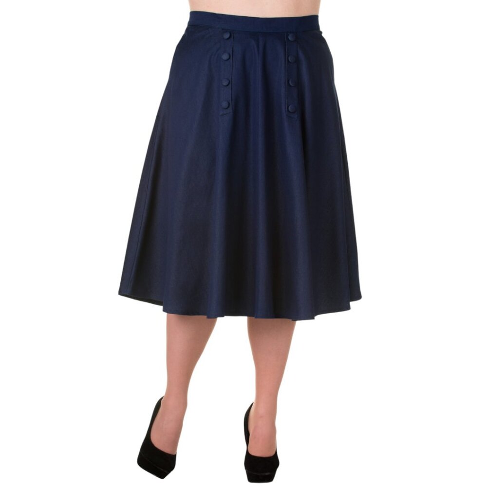 Vintage 60’s High-Waisted Denim Midi Skirt – Double Button A-Line Western Retro - Picture 2 of 4